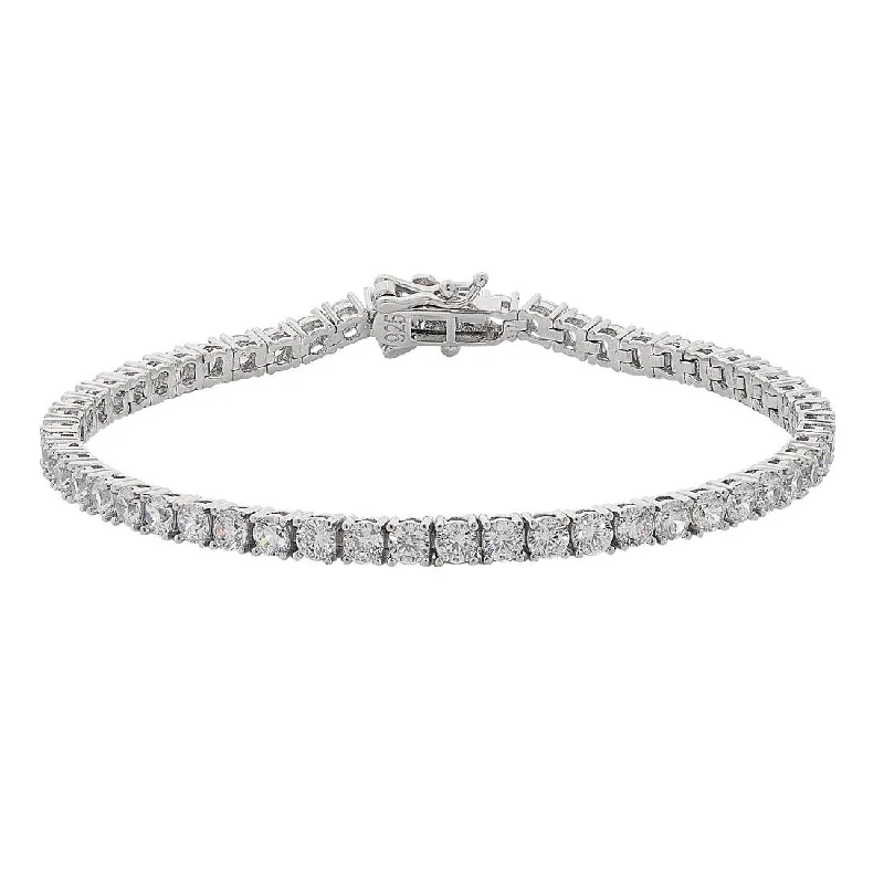 19cm Sterling Silver White Cubic Zirconia 3mm Claw Tennis Bracelet