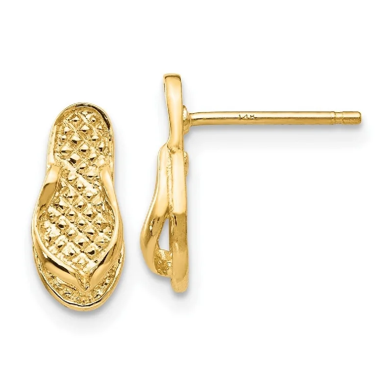 Curata 14k Yellow Gold Solid Textured Flip Flop Post Earrings - 8x6mm