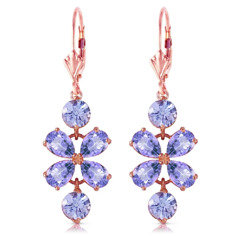 5.32 CTW 14K Solid Rose Gold Tanzanite Flower Earrings