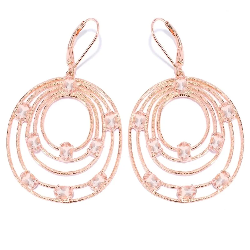 14K Rose Gold Over Sterling Silver 3.67Ctw Morganite Drop & Dengle Earrings