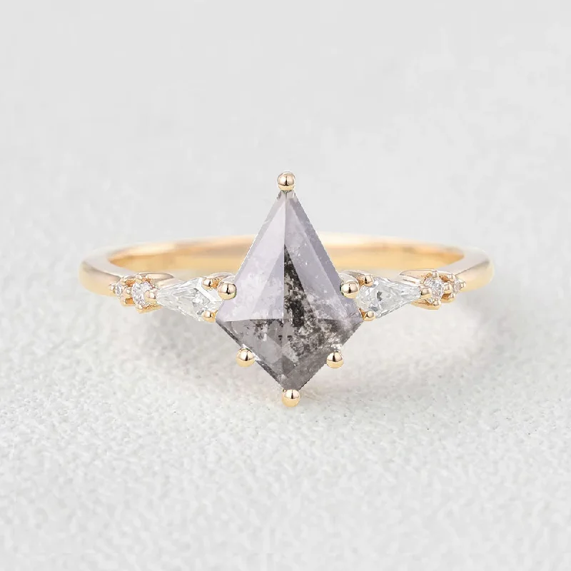 Salt and Pepper Diamonds Kite Cut Engagement Ring