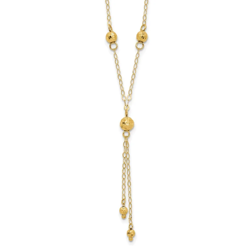 14KT Yellow Gold 16-inch+2-inch extender Beaded Lariat Necklace