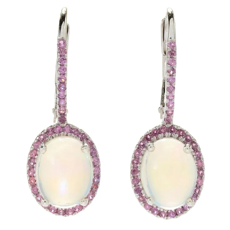 Sterling Silver 1" Ethiopian Opal & Rhodolite Halo Drop Earrings