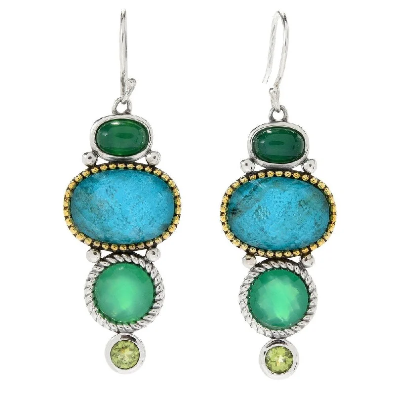 Sterling Silver 1.75" Gemstone Doublet & Chrysocolla Drop Earrings