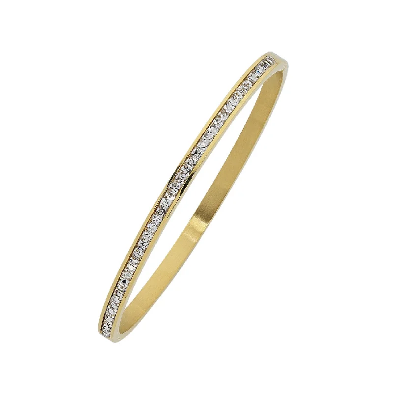 Yellow Stainless Steel Crystal Princess Channel Hinge Bangle