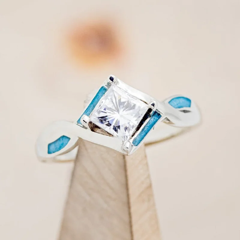 "ADAMAS" - PRINCESS CUT MOISSANITE ENGAGEMENT RING WITH TURQUOISE INLAYS