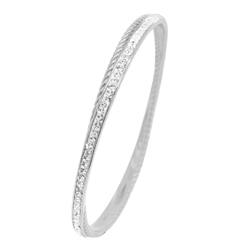 Stainless Steel Pave Crystal Double Bangle