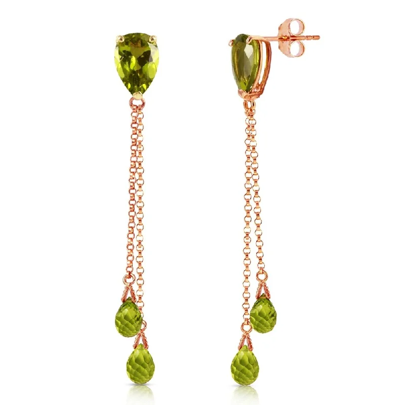 7.5 CTW 14K Solid Rose Gold Chain Drop Earrings Peridot