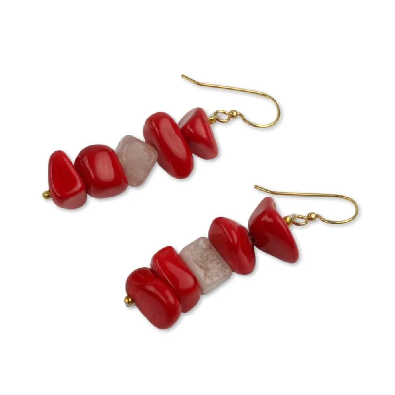 Handmade Brass 'Red Velvet' Agate Earrings (Ghana)