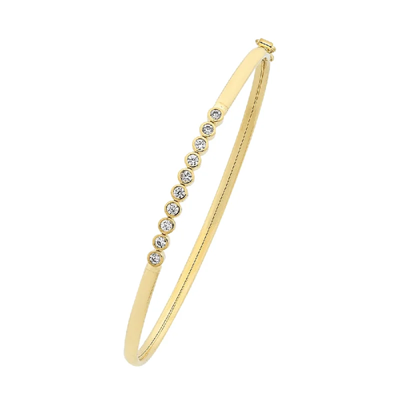 9ct Yellow Gold Silver Infused Cubic Zirconia Oval Bangle