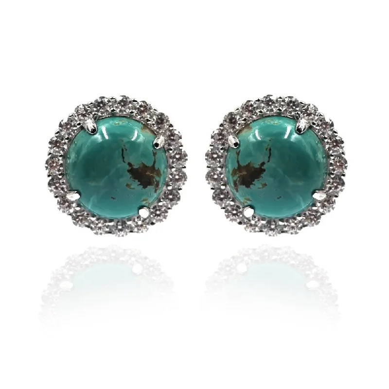 925 Sterling Silver Tyrone Turquoise and White CZ Stud Earrings