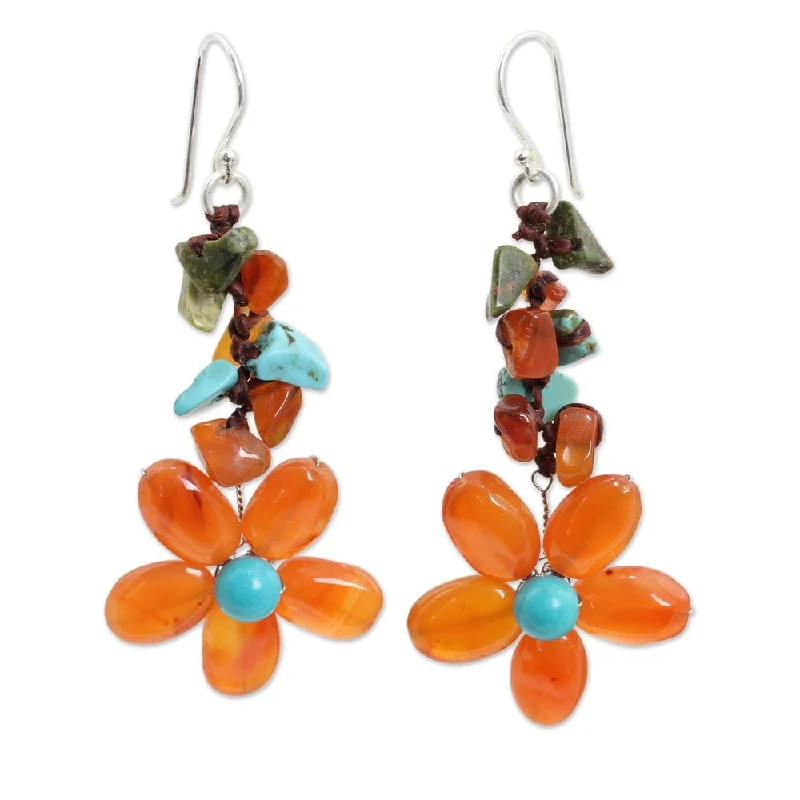 Handmade Sterling Silver 'Sunny Blooms' Multi-gemstone Earrings (Thailand)