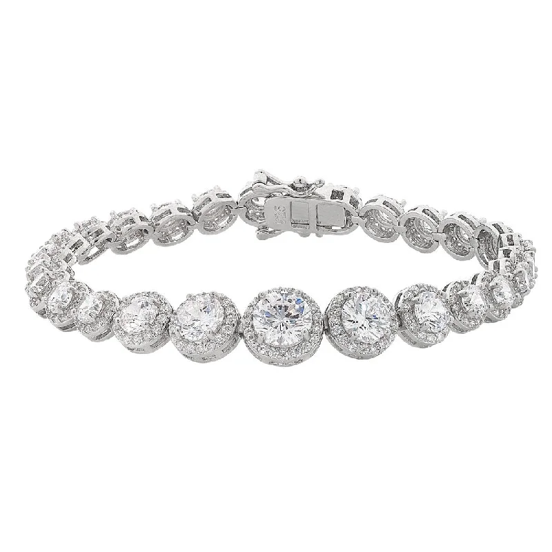 Sterling Silver Cubic Zirconia Round Halo Surround Bracelet