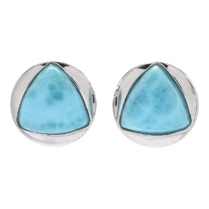 Sterling Silver 12mm Trillion Larimar Round Stud Earrings