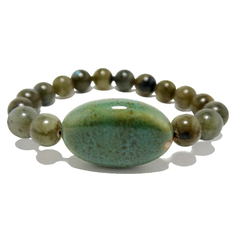 Labradorite Bracelet Blue Oval Ceramic Mirror