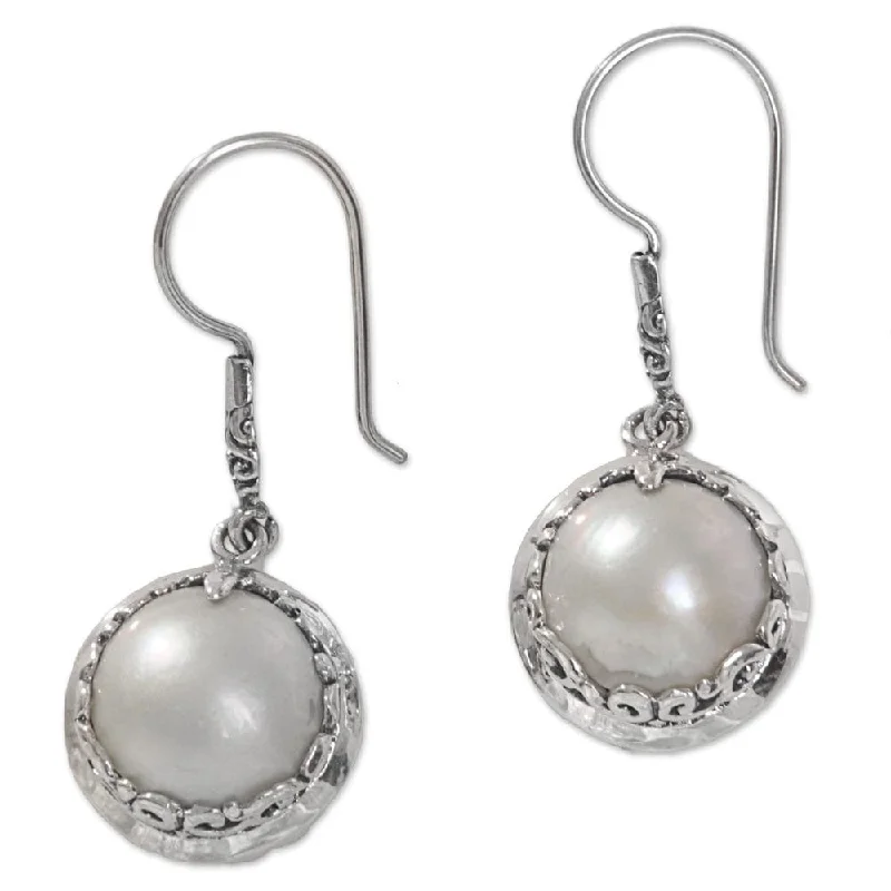 Cultured Pearl Dangle Earrings, 'Perfect Twin Moons' (Indonesia) - 1.6L*0.6W