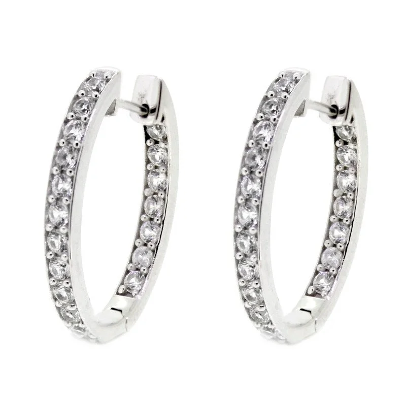 925 Sterling Silver White Natural Zircon Hoop Earrings