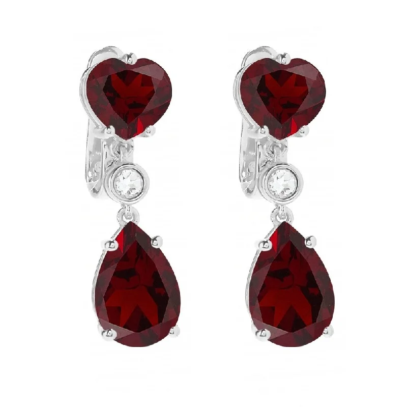 925 Sterling Silver Red Garnet,White Topaz Drop & Dengle Earrings