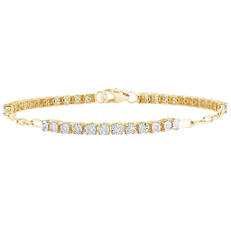 Paperclip Tennis Bracelet with 0.35ct of Diamonds in 9ct Yellow Gold