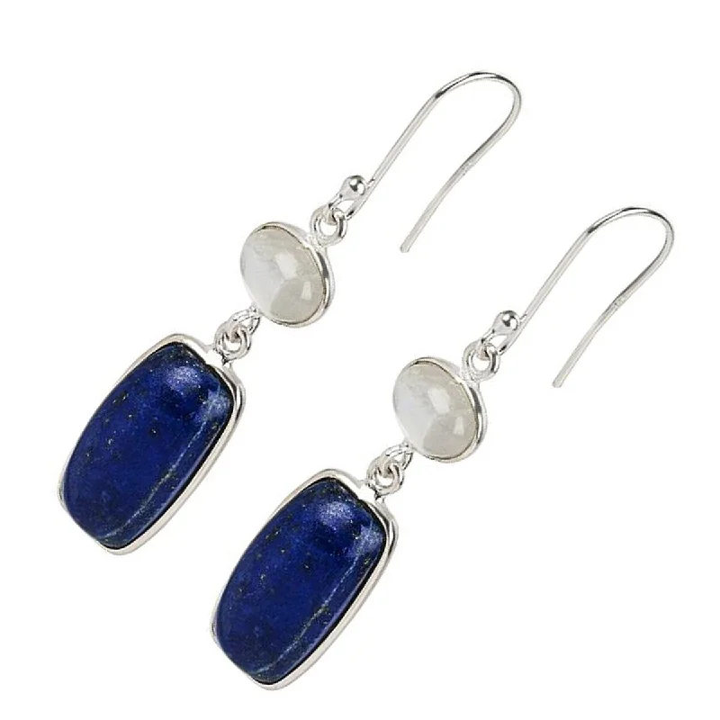 925 Sterling Silver Lapis Lazulli,Rainbow Moonstone Dangle Earrings