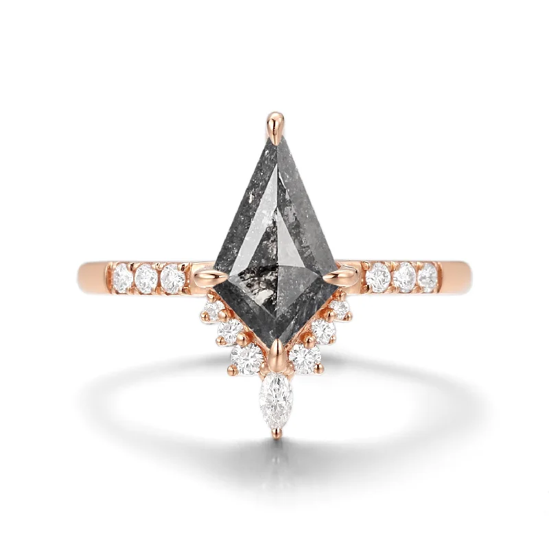 Kite Cut Salt and Pepper Diamonds Engagement Ring - Starla