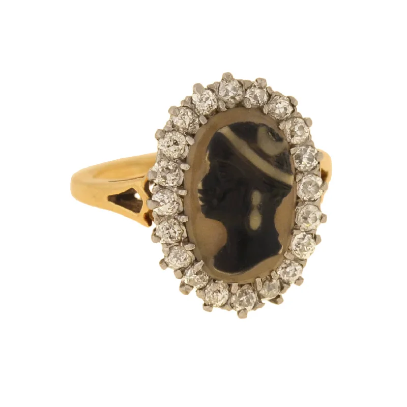 Edwardian 14kt/Platinum Blackamoor Cameo + Diamond Ring