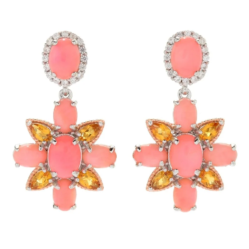 Dallas Prince 1.5" Bamboo Coral, White Zircon & Citrine Flower Drop Earrings.