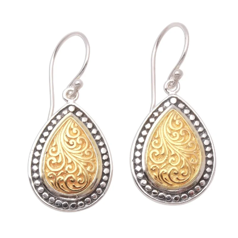 NOVICA Droplet Frames, Gold accented sterling silver dangle earrings - 1.4*0.6