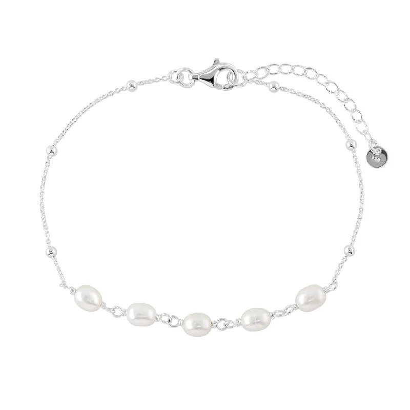 Synthetic Pearl Station Bracelet in Sterling Silver