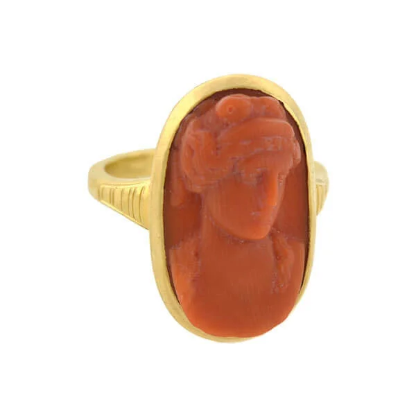 Victorian 18kt Carved Natural Coral Cameo Ring