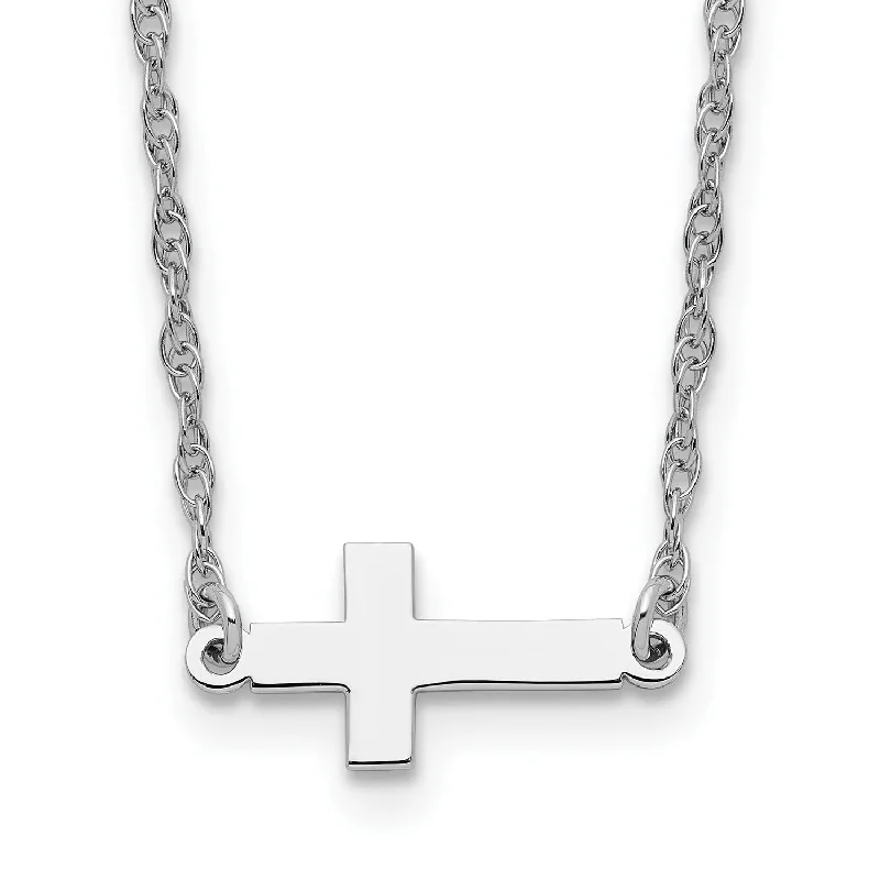 Sterling Silver Rhodium-plated Small Sideways Cross Necklace