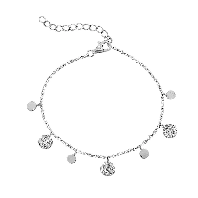 Sterling Silver Plain and Large Cubic Zirconia Pave Disc Bracelet