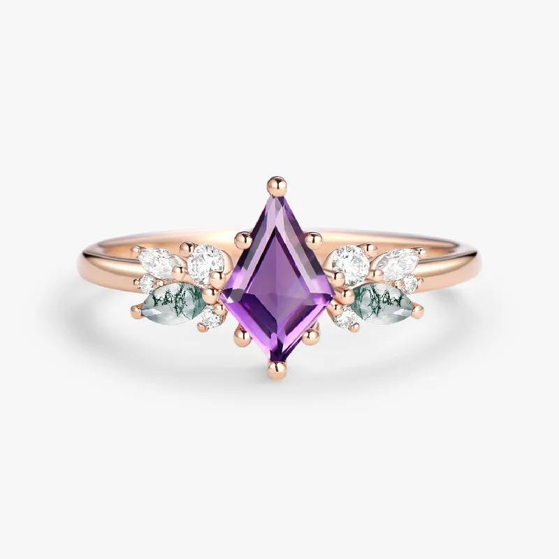 Amethyst & Moss Agate Rose Gold Engagement Ring