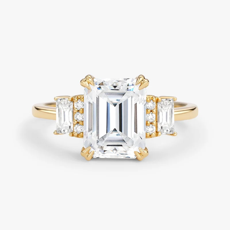 Emerald Cut Moissanite Classic Yellow Gold Engagement Ring