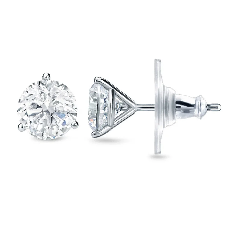 Auriya 2 carat TW 3-Prong Martini Certified Round Diamond Stud Earrings 14k Gold Certified (H-I, SI1-SI2) - H-I, SI1-SI2