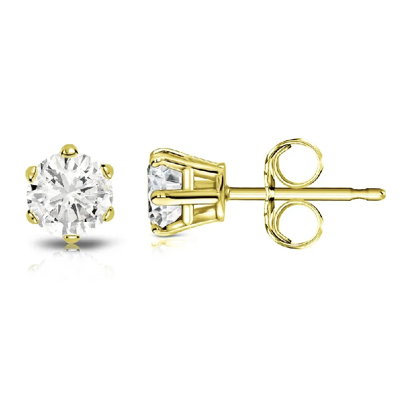 14k Gold 3/4ct TDW 6 Prong Round Solitaire Diamond Stud Earrings by Auriya (J-K, I2-I3)