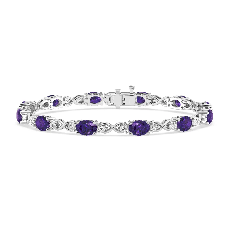 Oval Amethyst Infinity Bracelet with 1/5ct of Diamonds in Sterling Silver