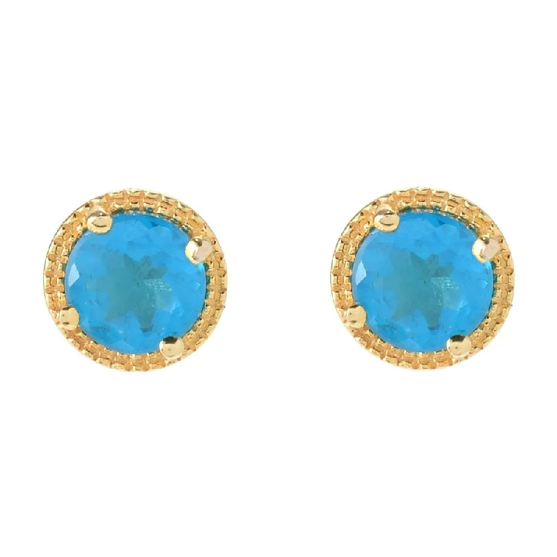 18K Yellow Gold Vermeil o/ Silver 1ctw Neon Apatite Studs Earrings - Blue