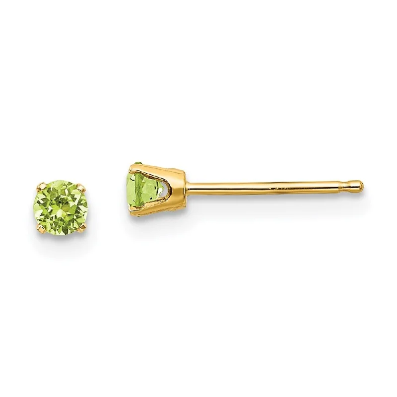 14k Yellow Gold August Peridot Stud Earrings (L-3 mm, W-3 mm)