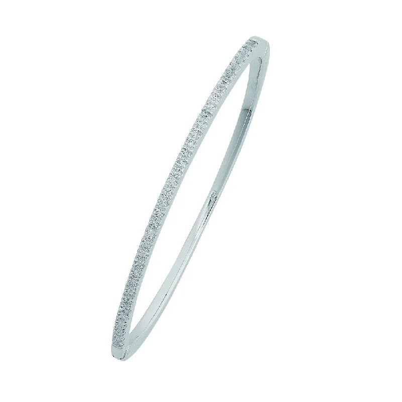 Sterling Silver White Cubic Zirconia Hinge Bangle