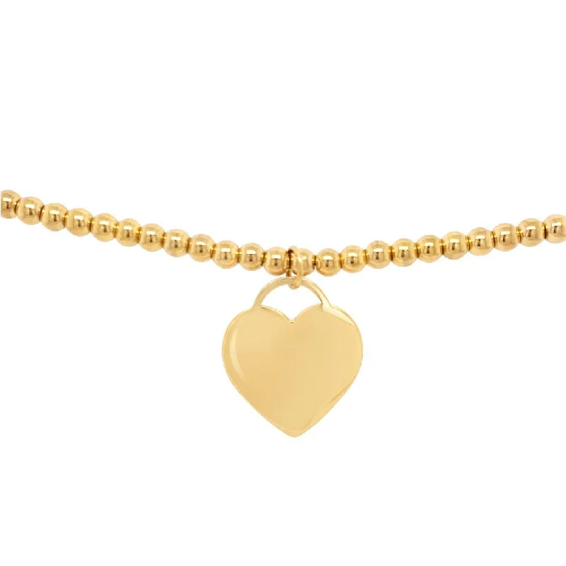 Yellow Stainless Steel Plain Flat Solid Heart with Ball Bracelet