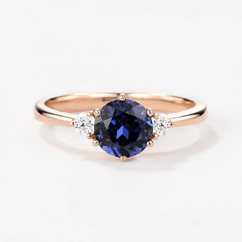 Round Cut Lab Sapphire Classic Three-stone Engagement Ring