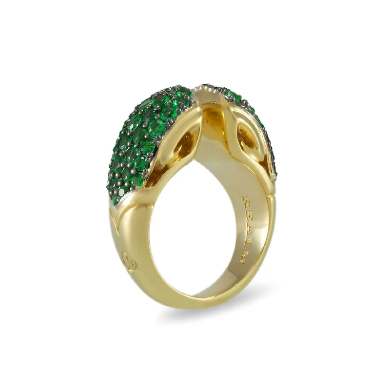 Spirit Pavé Stack Ring 13mm - 18K Gold Vermeil + CZ Vert