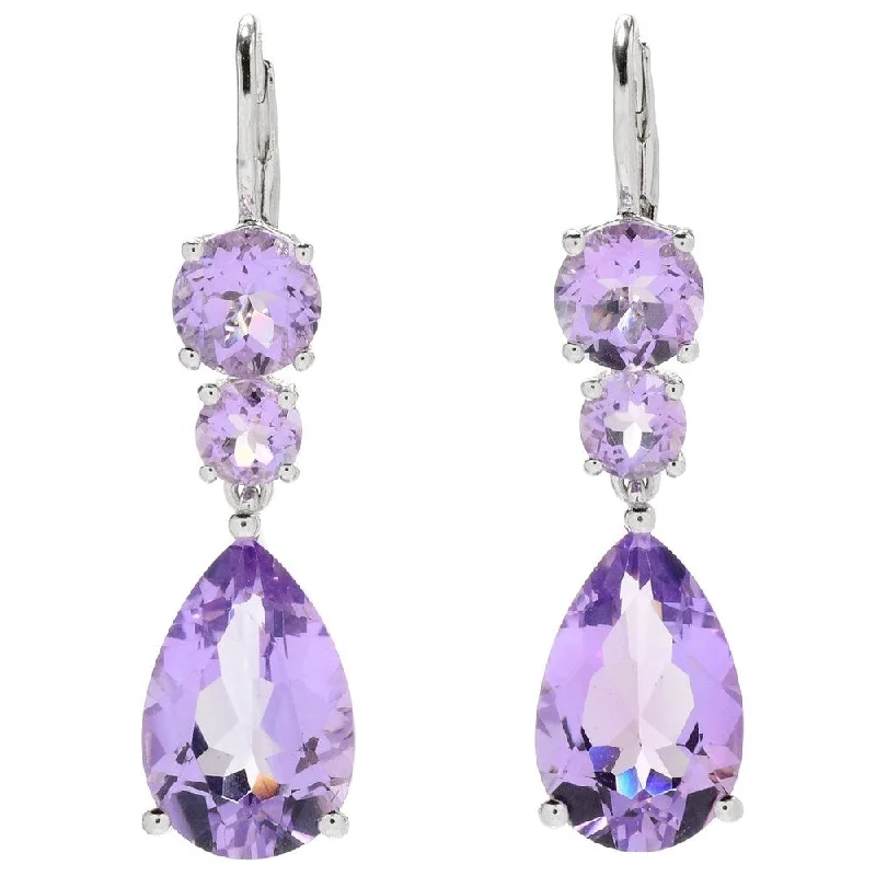 925 Sterling Silver Pink Amethyst Drop & Dangle Earrings