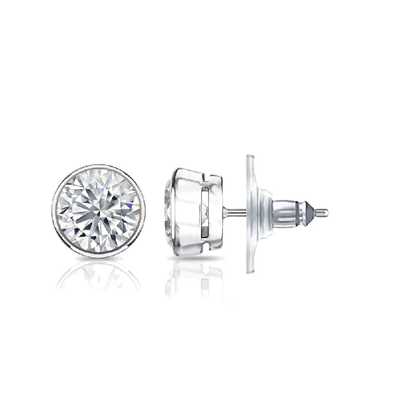 Auriya 14k Gold Certified 4.00 ct. TDW Secure-Lock Bezel Set Round Diamond Stud Earrings