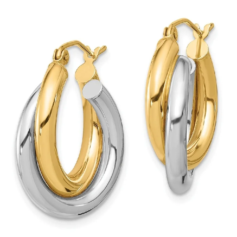 Diamond2Deal 10k Two-tone Gold Polished Double Tube Hoop Earrings (L-23.77mm, W-19.75mm)