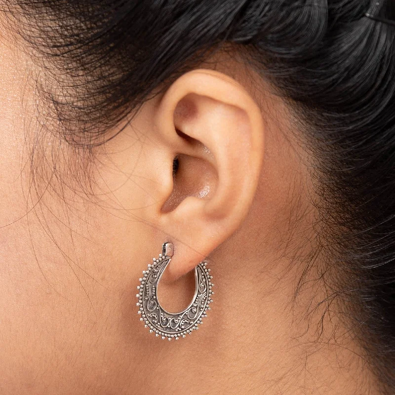 NOVICA Handmade Sterling Silver 'Kuta Moon' Hoop Earrings (Indonesia)