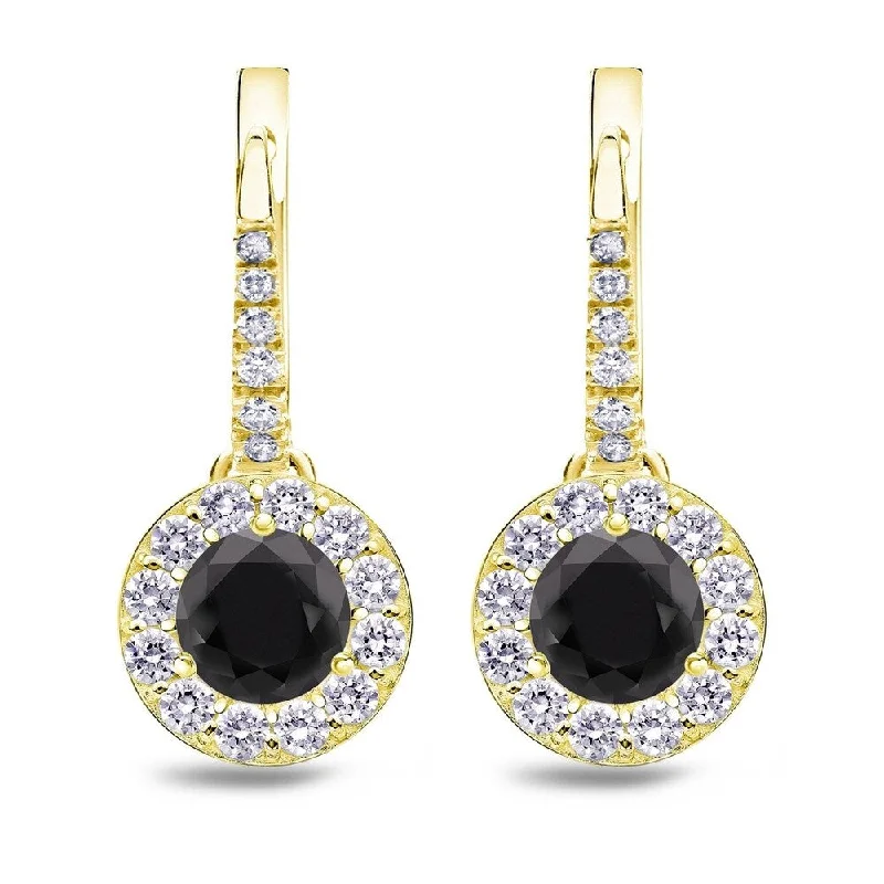 Auriya 1/2 to 3ctw Halo Black Diamond Dangle Earrings 14k Yellow Gold (H-I, SI1-SI2)