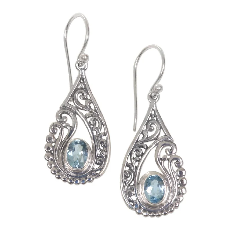 Sterling Silver 'Blue Tendrils' Topaz Earrings