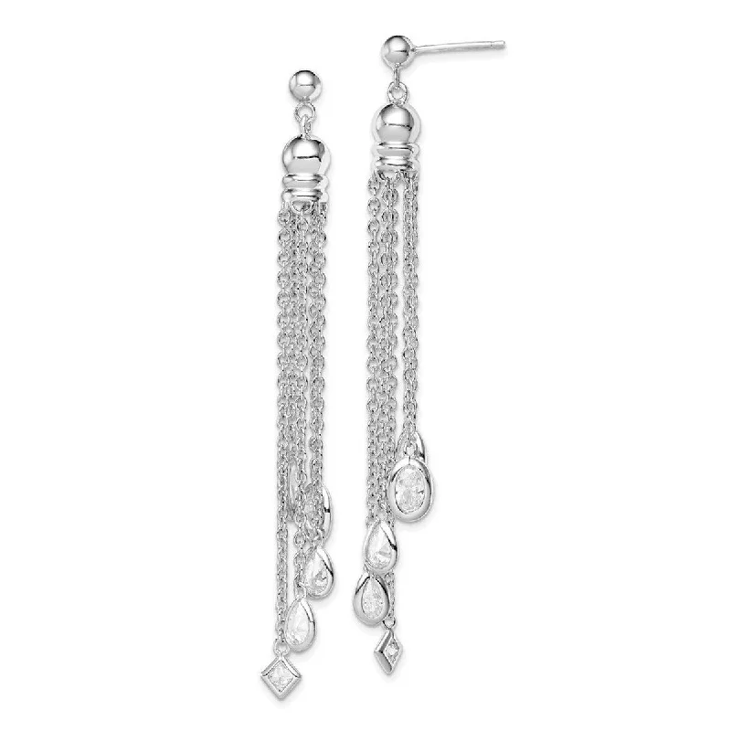 Curata 925 Sterling Silver Polished CZ Cubic Zirconia Dangle Post Earrings - 73x8mm Wide